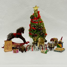 Vintage Miniature Christmas Tree and Holiday Decor