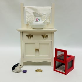 American Girl Doll Samantha Commode, Pet Rabbit, Pitcher and Bowl