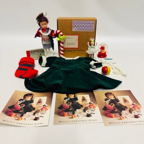 American Girl Doll Molly Evergreen Velvet Dress and Holiday Accessories