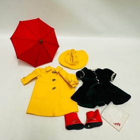American Girl Doll Molly Raincoat Set and Velvet Holiday Dress