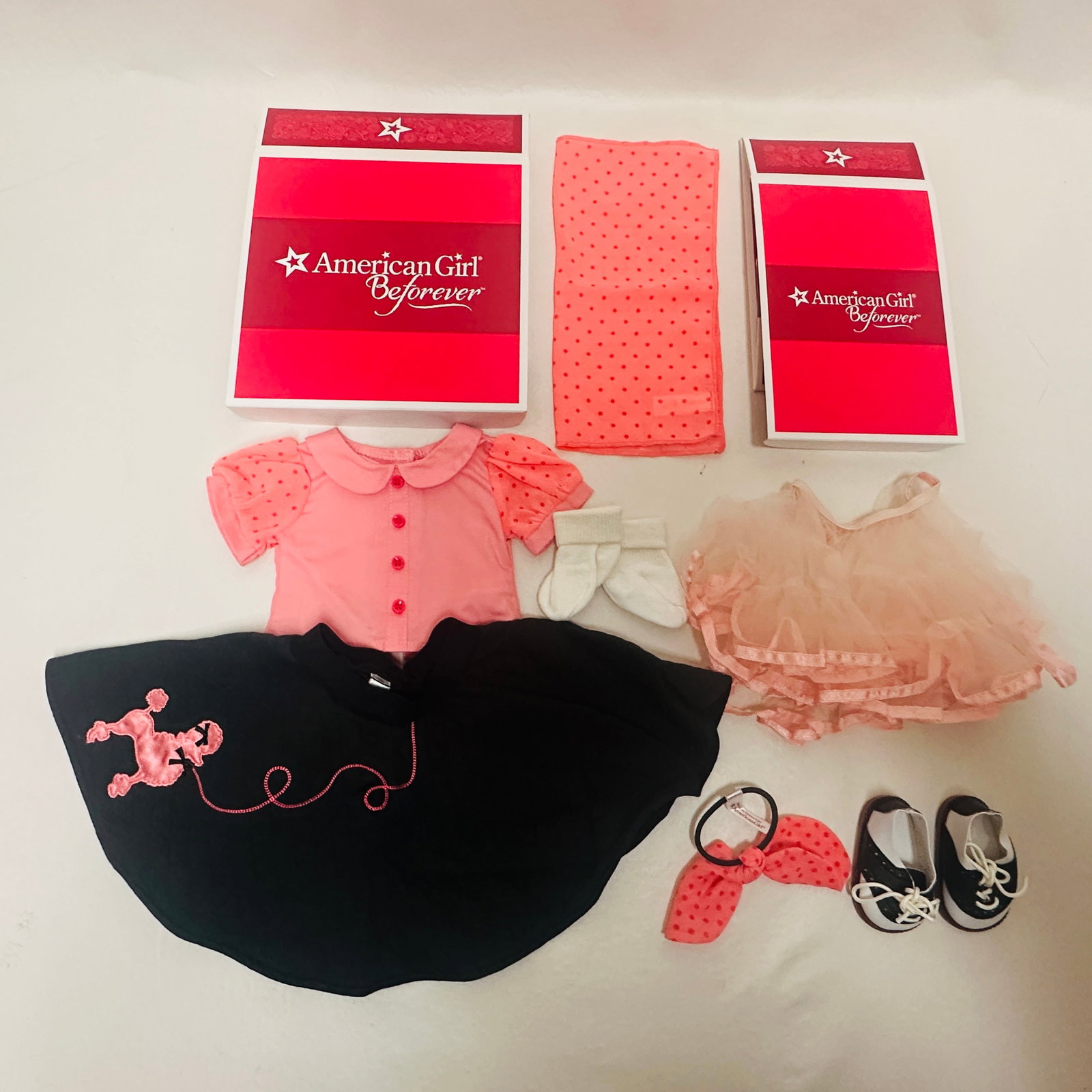 American Girl Doll Maryellen Poodle Skirt Outfit and Crinoline: American Girl Doll Maryellen Poodle Skirt Outfit and Crinoline ------------------ please review all pictures carefully because they are part of the description and show condition issues if any -------