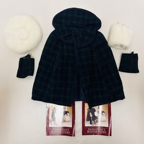 American Girl Doll Samantha Plaid Cape, Hat and Hand Warmer
