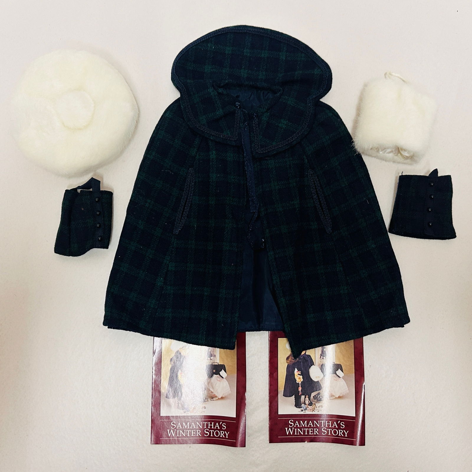 American Girl Doll Samantha Plaid Cape, Hat and Hand Warmer: American Girl Doll Samantha Plaid Cape, Hat and Hand Warmer ------------------ please review all pictures carefully because they are part of the description and show condition issues if any ----------