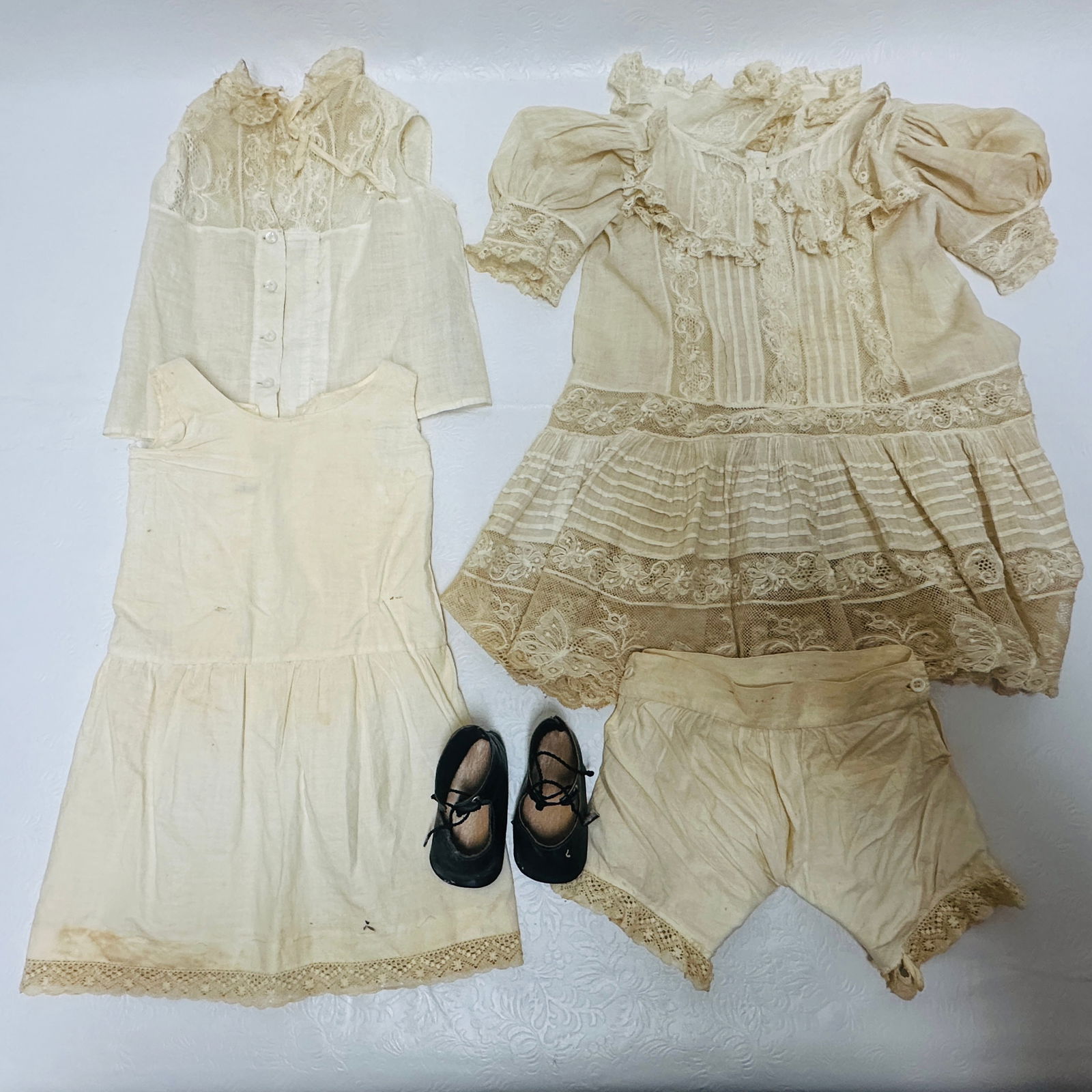 Antique Doll Dresses with slip and shoes (1 of 6)