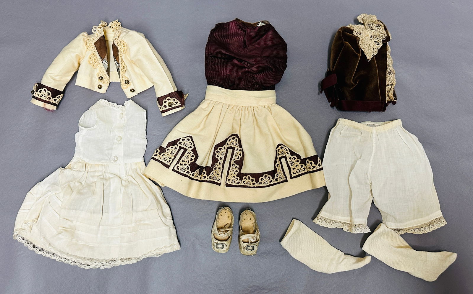 Antique Doll Jacket Dress outfit with undergarments and shoes (1 of 7)