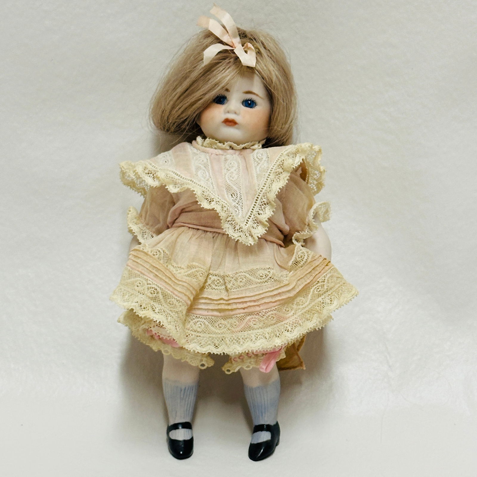 Small Bisque Doll in elaborate outfit, reproduction Jumeau 247 Twirp (1 of 9)
