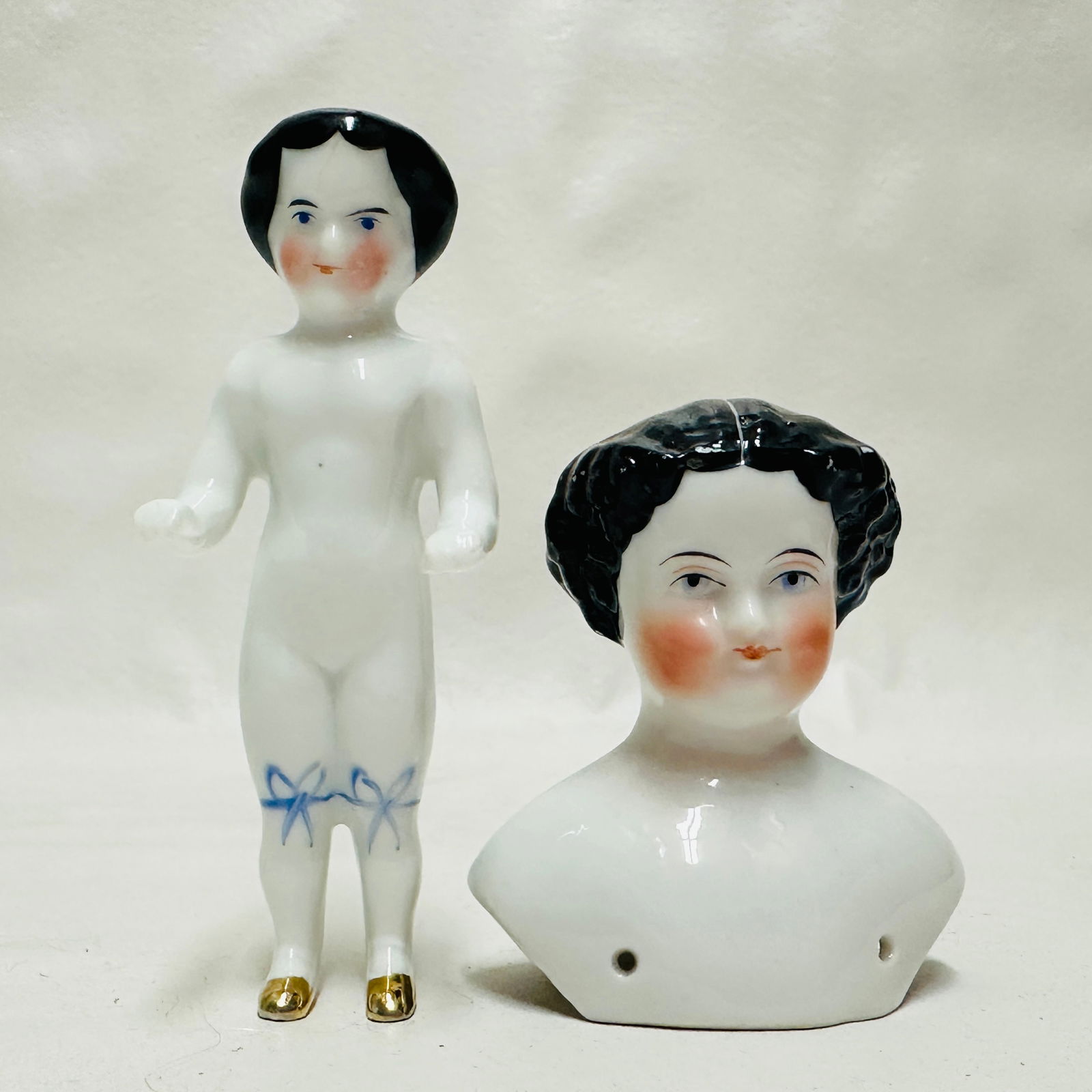 Antique Flat Top Frozen Charlotte Doll and China Head (1 of 3)