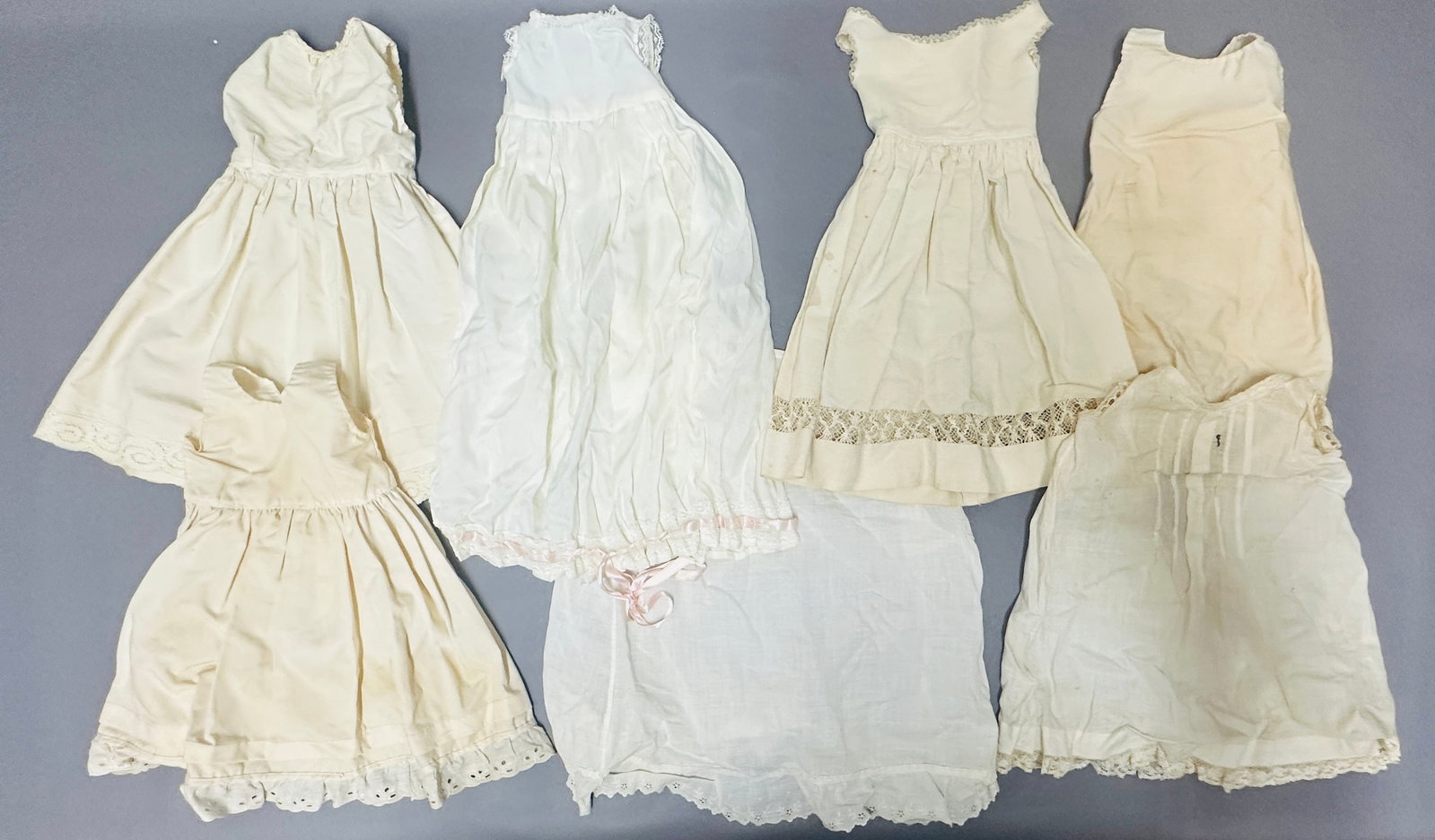 Antique and Vintage Doll Shifts and Slips: Antique and Vintage Doll Shifts and Slips ------------------ please review all pictures carefully because they are part of the description and show condition issues if any ------------------ please co