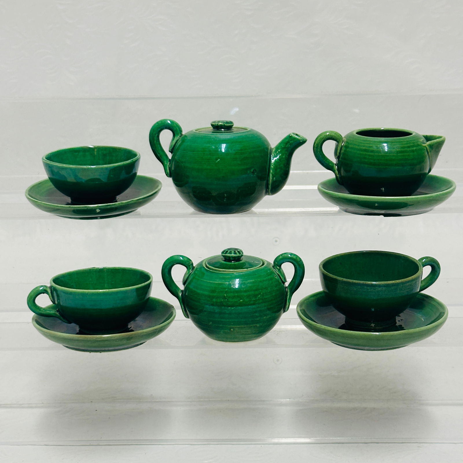 Green Ceramic Tea Set, Dollhouse Miniatures (1 of 5)