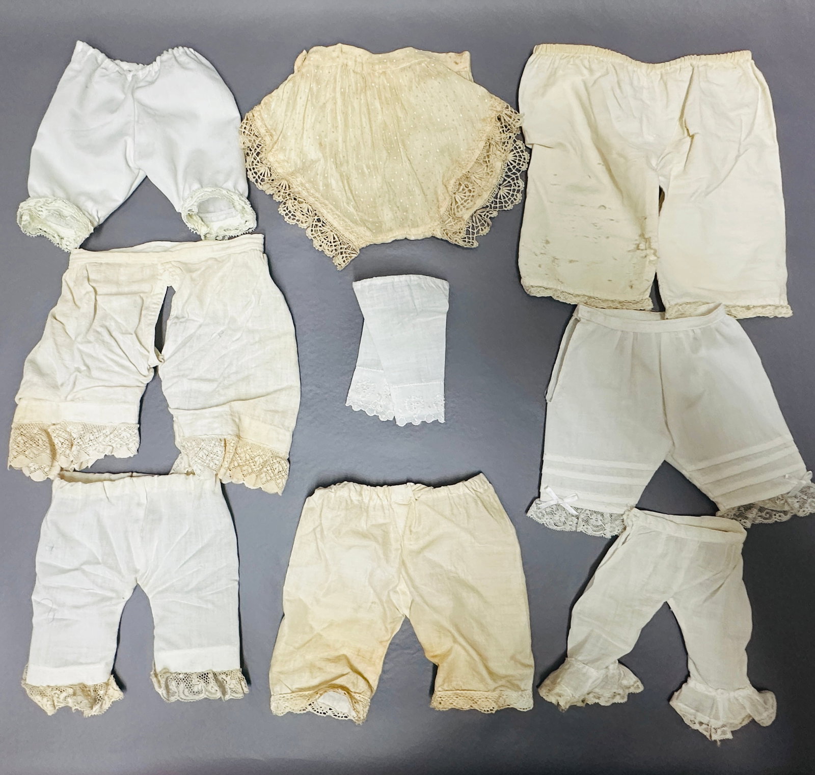 Antique and Vintage Doll Bloomers and Pantaloons: Various eras and condition, Antique and Vintage Doll Bloomers and Pantaloons ------------------ please review all pictures carefully because they are part of the description and show condition issues 
