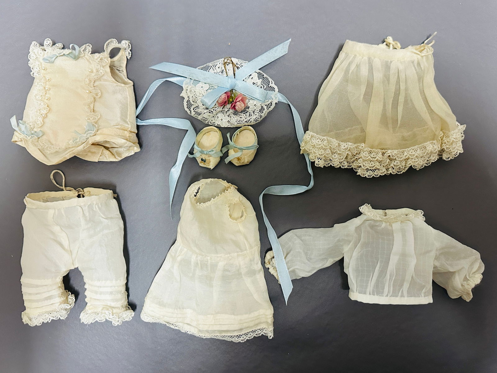 Vintage Doll Clothes Complete Ensemble Hat, Dress, Pantaloons and Shoes (1 of 9)