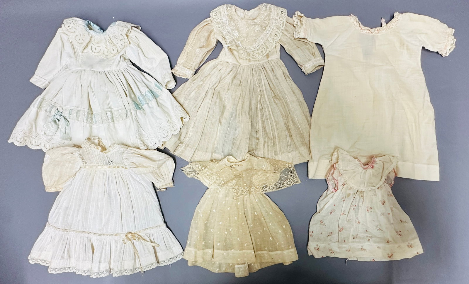 Antique and Vintage Doll Dresses: Antique and Vintage Doll Dresses, various eras ------------------ please review all pictures carefully because they are part of the description and show condition issues if any ------------------ plea