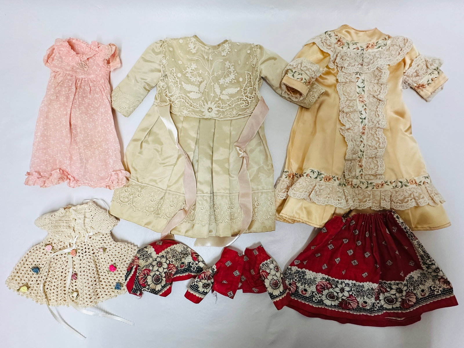 Antique and Vintage Doll Dresses and Outfits: Antique and Vintage Doll Dresses and Outfits ------------------ please review all pictures carefully because they are part of the description and show condition issues if any ------------------ please