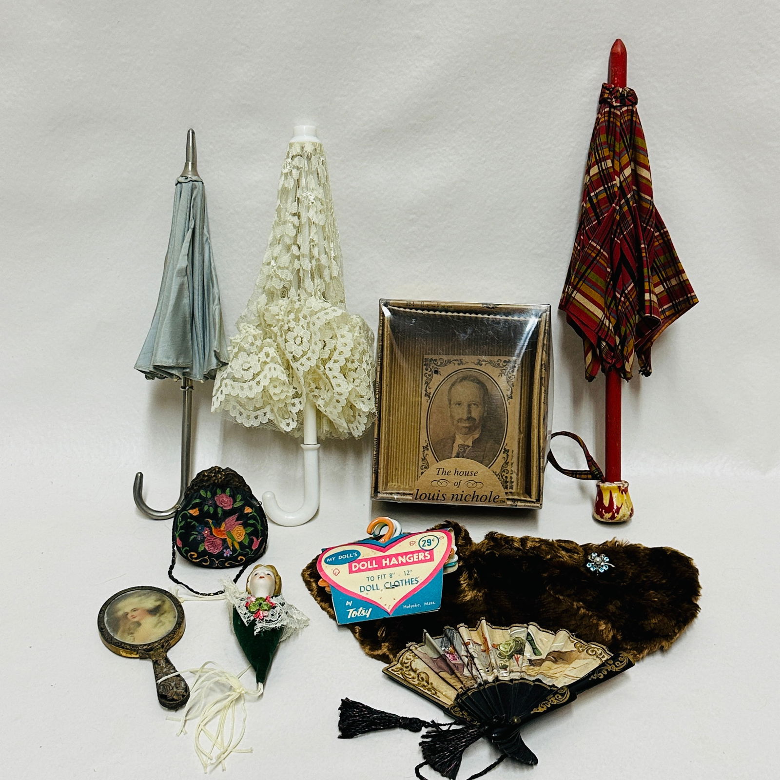 Collection of Doll size Miniature Accessories and Umbrellas (1 of 6)