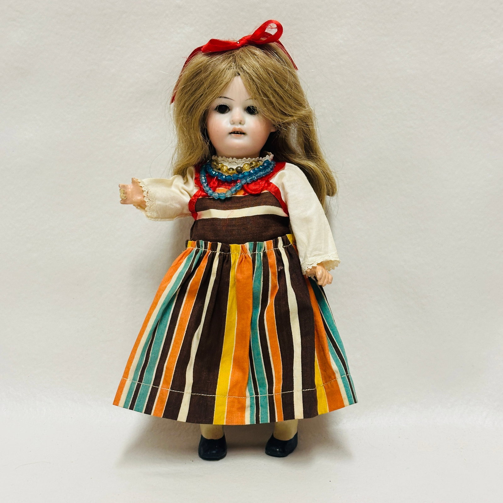 German Bisque LHK Head Doll: Dark blue sleep eyes, open mouth with teeth, original pate and wig, on compo body with painted socks and shoes, German Bisque LHK Head Doll ------------------ please review all pictures carefully beca