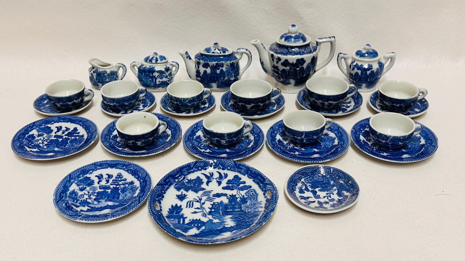 Made in Occupied Japan Porcelain Doll size Blue and White Tea sets (1 of 9)