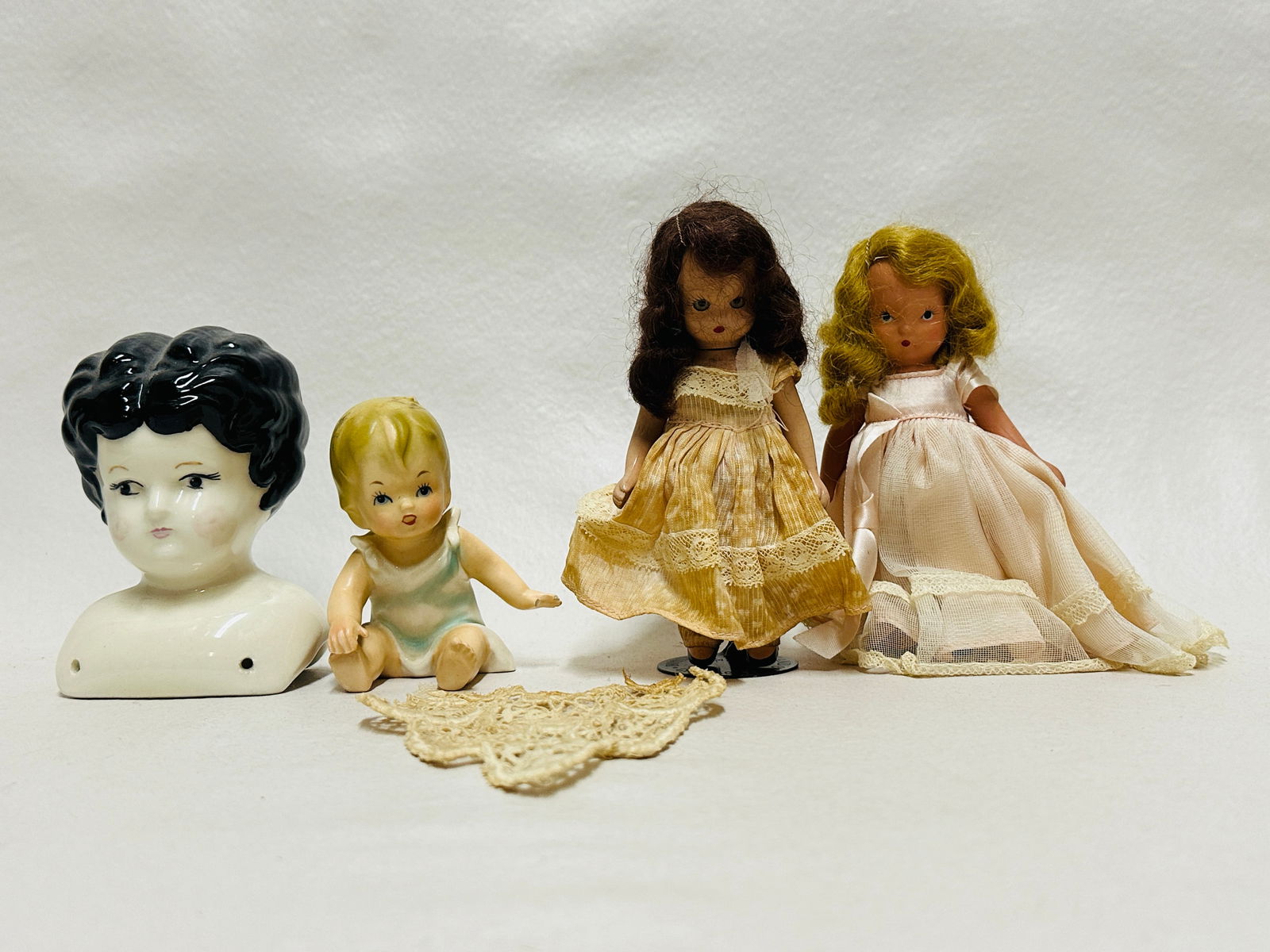 Two Vintage Storybook Dolls with two modern Ceramic Figures (1 of 10)