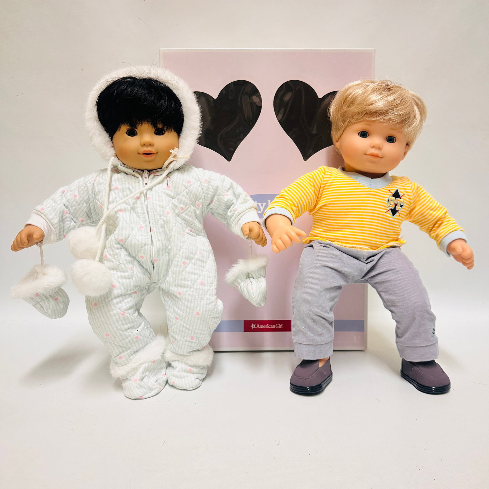 Group of Two American Girl Bitty Baby Twin Dolls with Box: Group of Two American Girl Bitty Baby Twin Dolls with Box ------------------ please review all pictures carefully because they are part of the description and show condition issues if any ------------