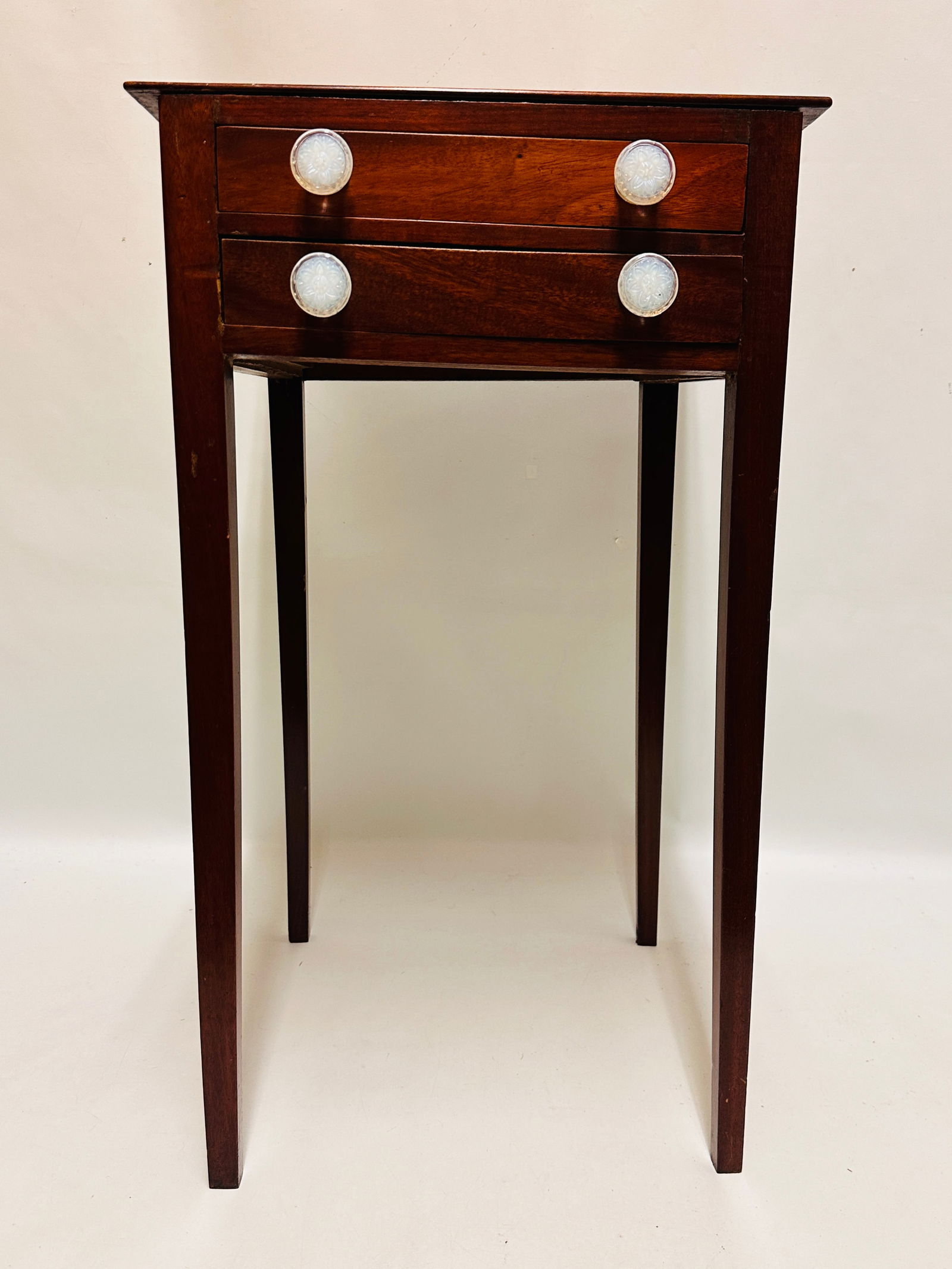 Antique two drawers stand with replaced glass pulls
