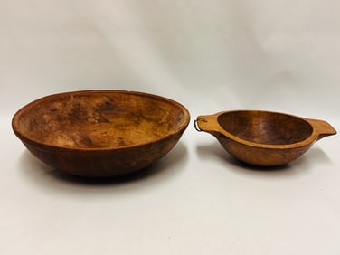 Grouping of two Wooden Bowls, one with handles