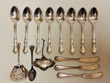 Gorham Sterling Spoons and other Sterling Silverware and bottle tag