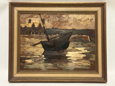 Marcel Le Toiser (French 1907-c. 1980) Oil on Canvas, Sailboat in Bay