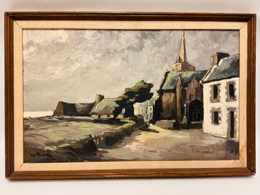 Marcel Le Toiser (French 1907-c. 1980) Oil on Canvas, Church in Village Center
