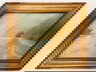 Edward Dufner (American 1872-1957) Framed Oil on Board, Ocean Inlet with Boats