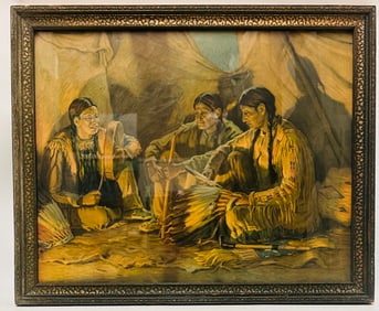 Native Americans at Sitting at Campfire, Print
