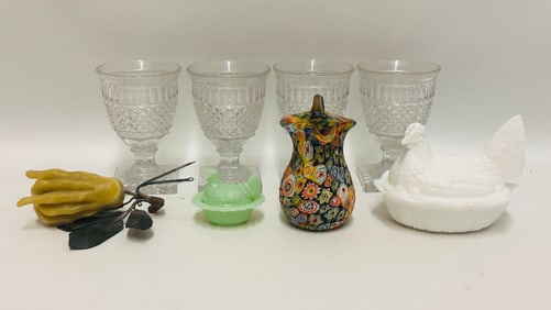 Collection of Vintage Glassware including Millefiori Pitcher