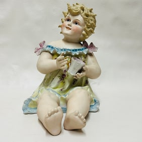 Conta and Boehme Large painted Bisque Piano Baby with Cup