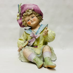German Conta and Boehme Large painted Bisque Piano Baby