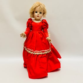 1940s Hard Plastic Doll in Red Dress