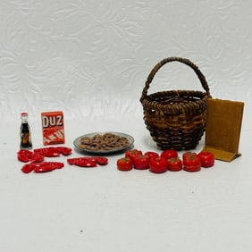 Dollhouse Miniature Woven Basket and Food