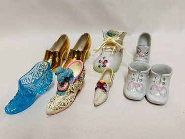 Vintage Glass and Porcelain Decorative Shoes and Boots