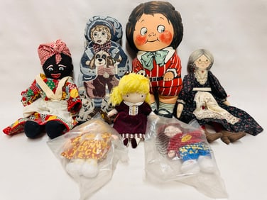 Grouping of Collectible Plush Dolls with Decorative Doorstop