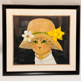 Maggie Meredith (1922-2012) Cat in Woven Hat Print