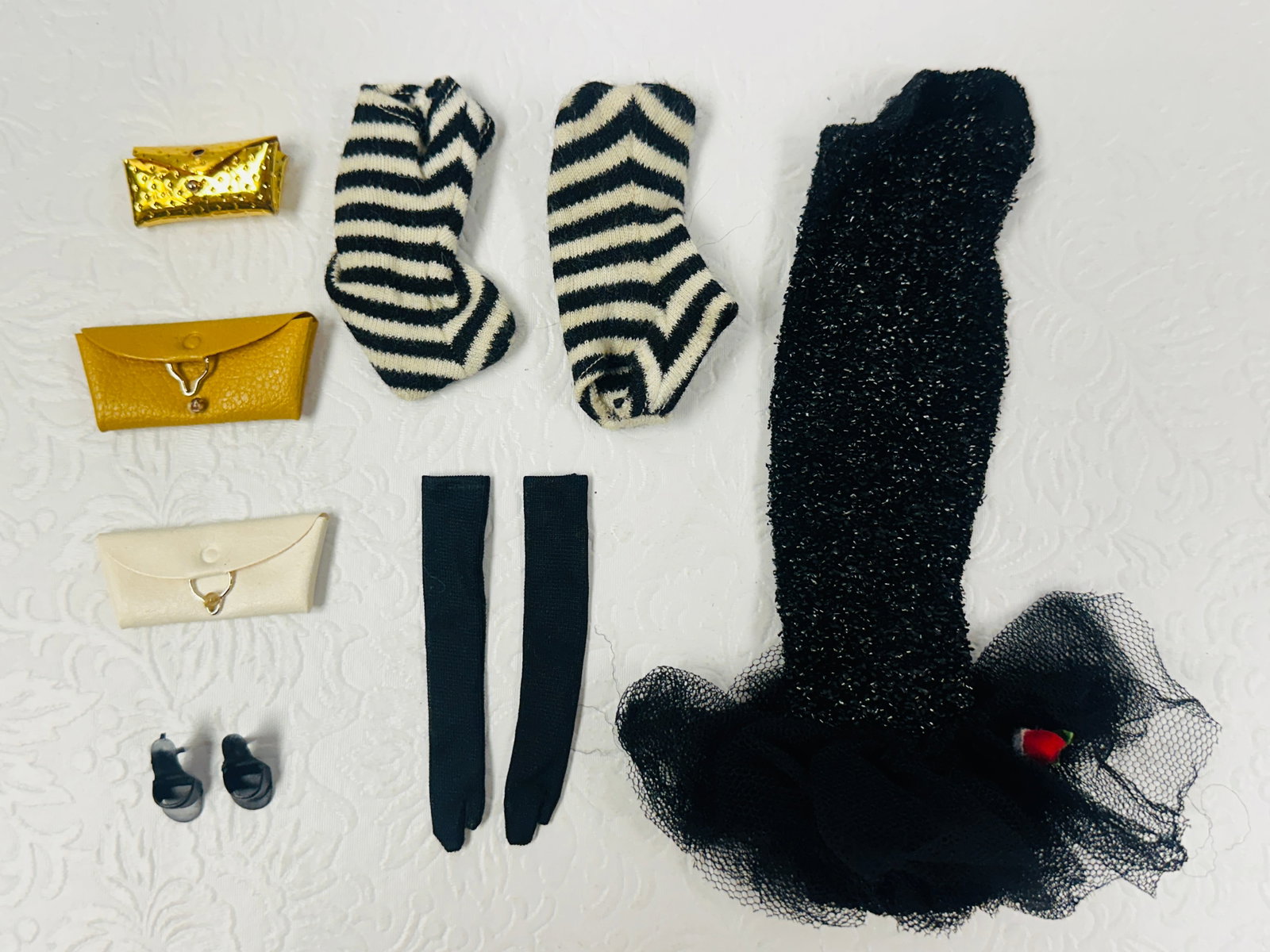 Vintage Barbie Striped Bathing Suit and 982 Black Dress Doll Clothes: Vintage Barbie Striped Bathing Suit and 982 Solo In The Spotlight Black Dress Doll Clothes ------------------ please review all pictures carefully because they are part of the description and show con