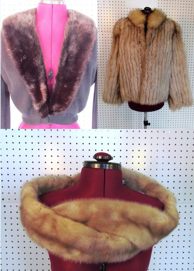 Vintage Fur Lot: Vintage Fur Lot, including cashmere sweater with mink collar, white rabbit collar, and natural silver fox stole “Bay State Furs” all size S. Selling the contents of a Vintage/Designer Consignment
