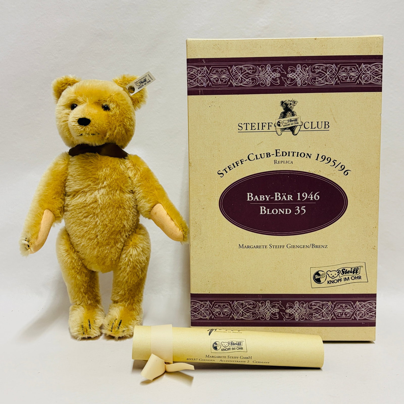 Steiff Club Edition 1946 Blonde Mohair Teddy Bear, replica (1 of 9)