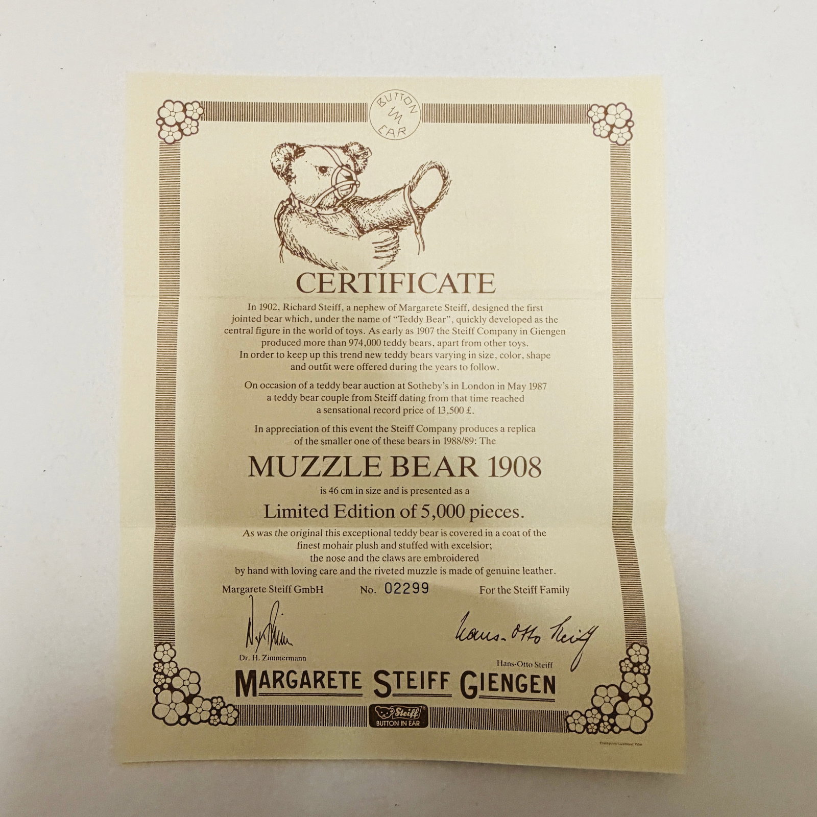 Steiff 1908 Muzzle Bear, Limited Edition, replica - 7