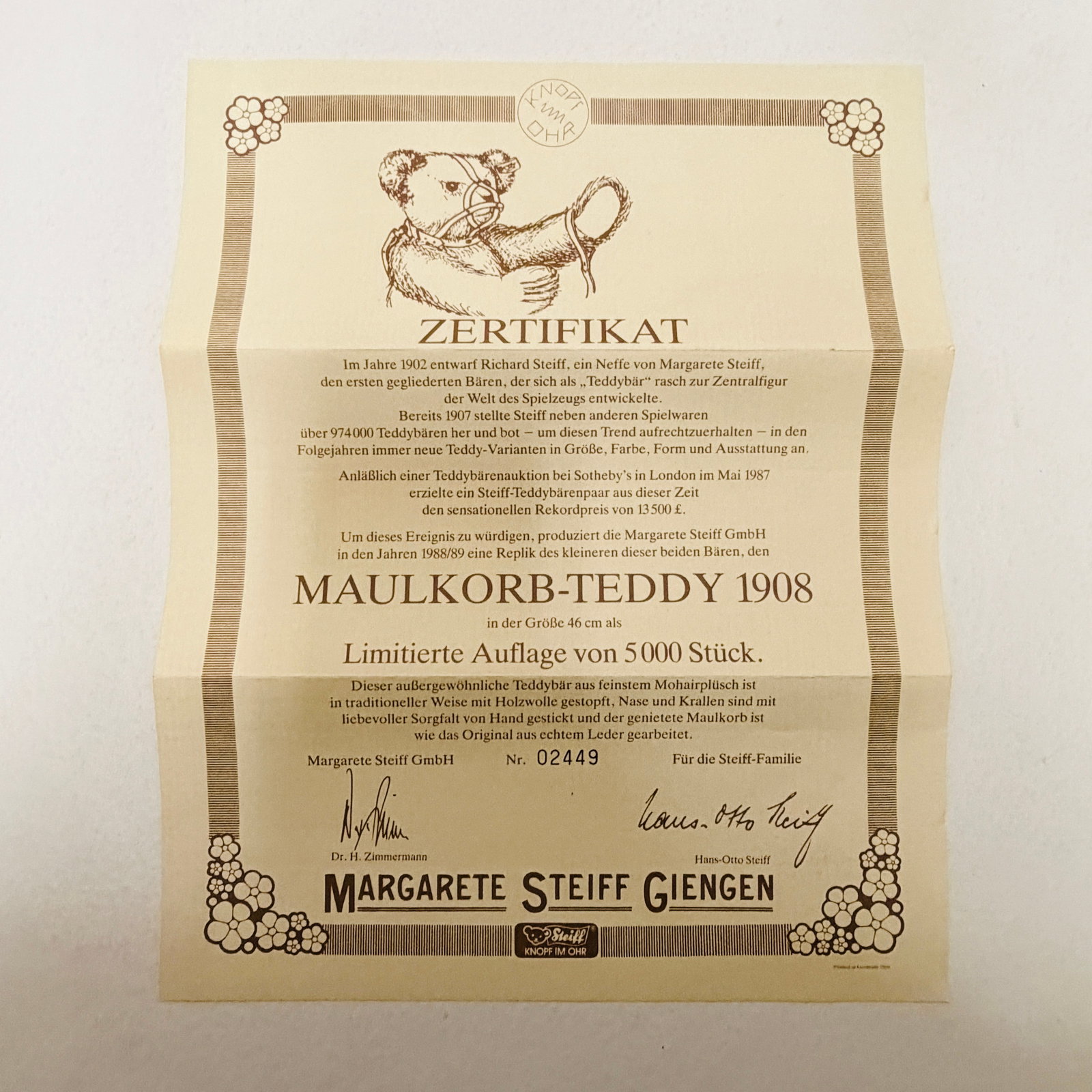 Steiff 1908 Muzzle Bear, Limited Edition, replica - 9