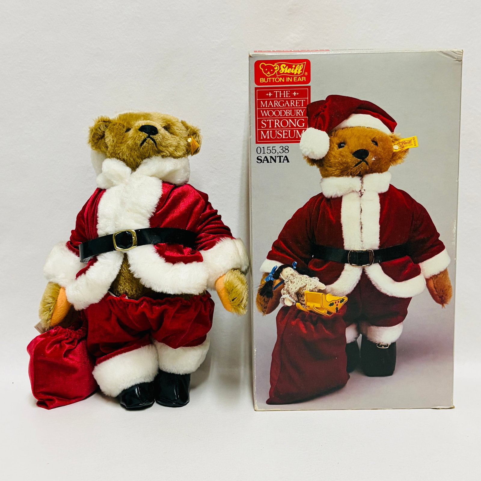 Steiff Santa Teddy Bear, Margaret Woodbury Strong Museum: Steiff Santa Teddy Bear, Margaret Woodbury Strong Museum ------------------ please review all pictures carefully because they are part of the description and show condition issues if any