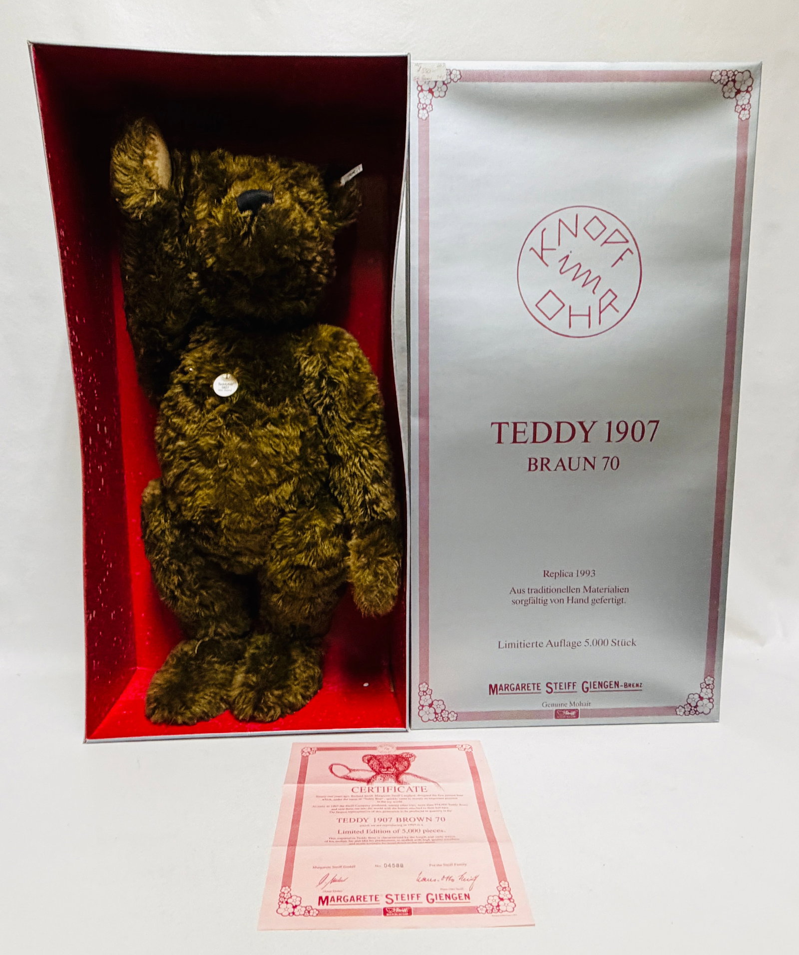 Steiff 1907 Teddy Bear, Limited Edition, replica: Steiff 1907 Teddy Bear, Limited Edition, replica ------------------ please review all pictures carefully because they are part of the description and show condition issues if any ------------------
