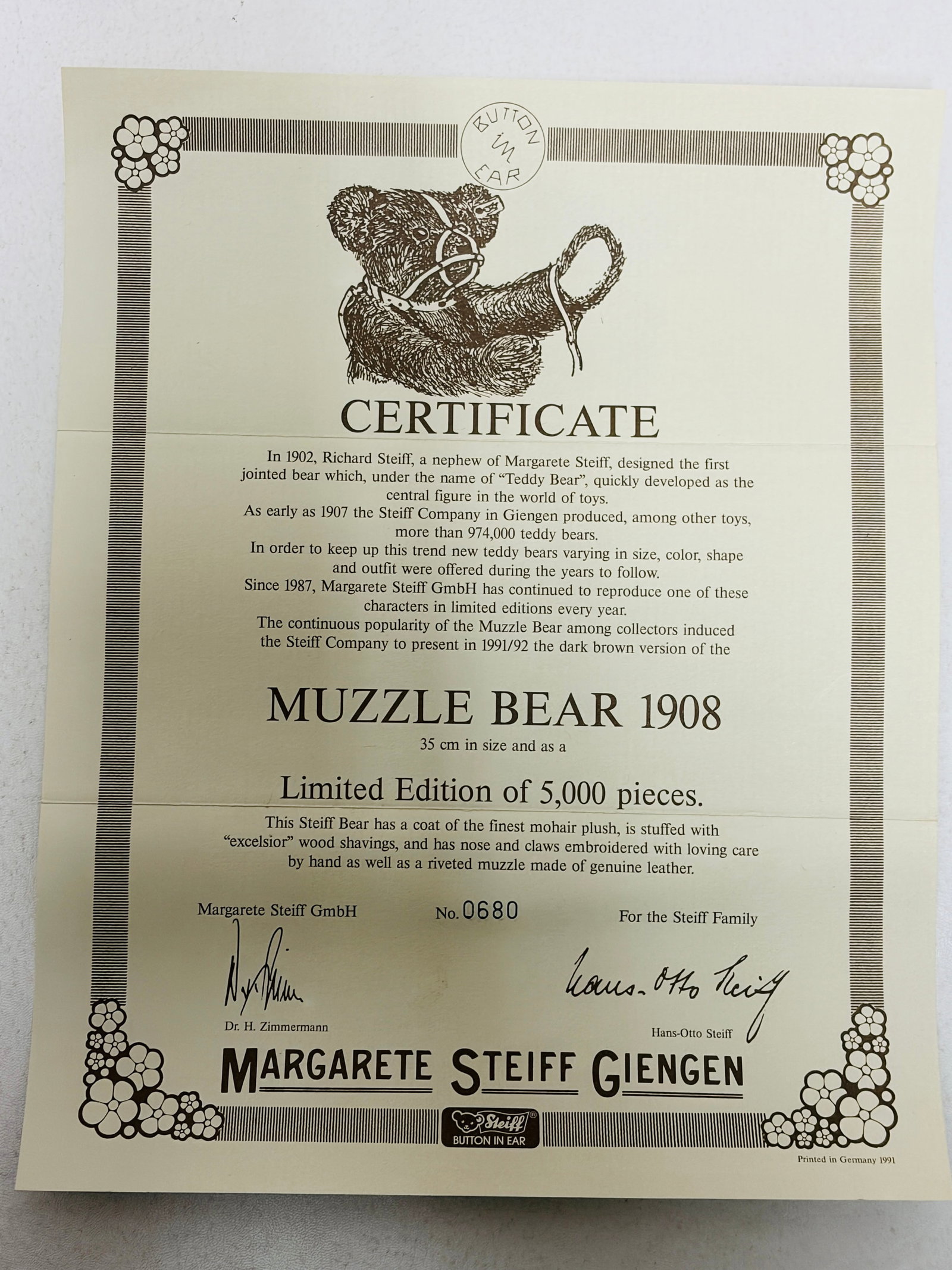 Steiff 1908 Muzzle Bear, Limited Edition, replica - 7