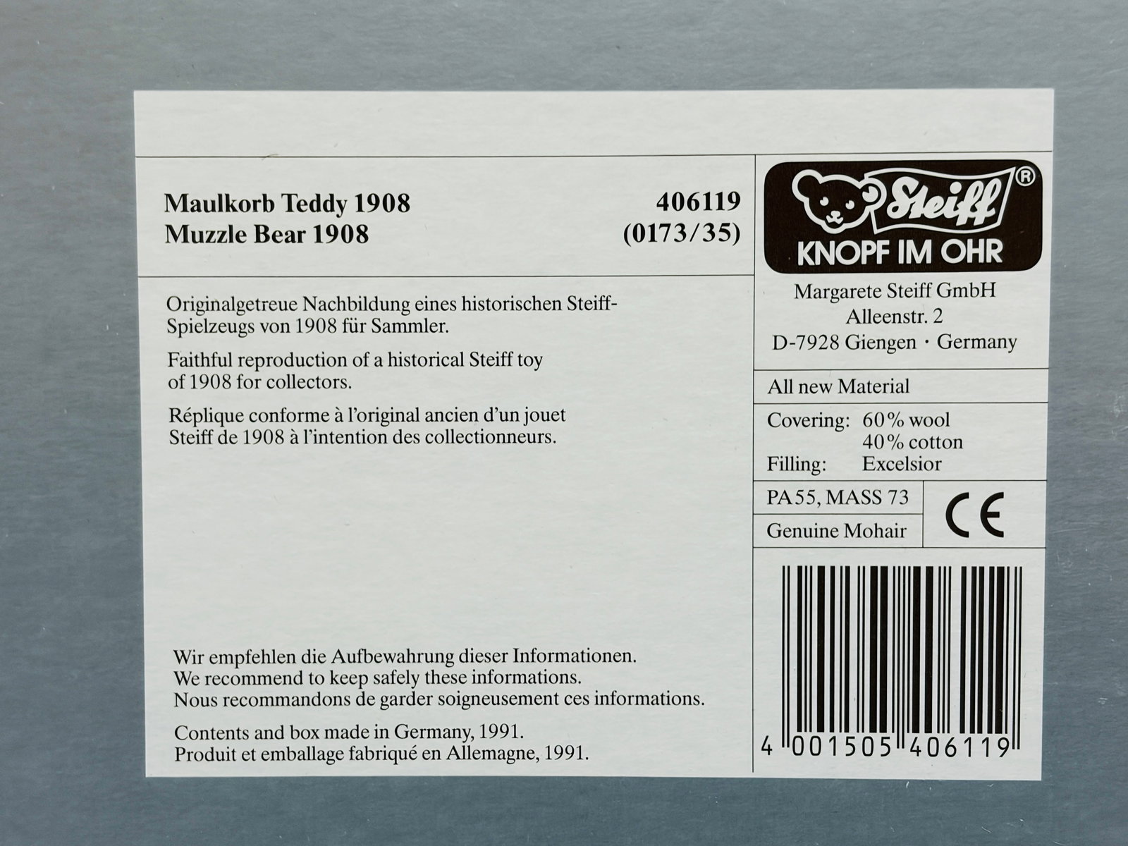 Steiff 1908 Muzzle Bear, Limited Edition, replica - 9