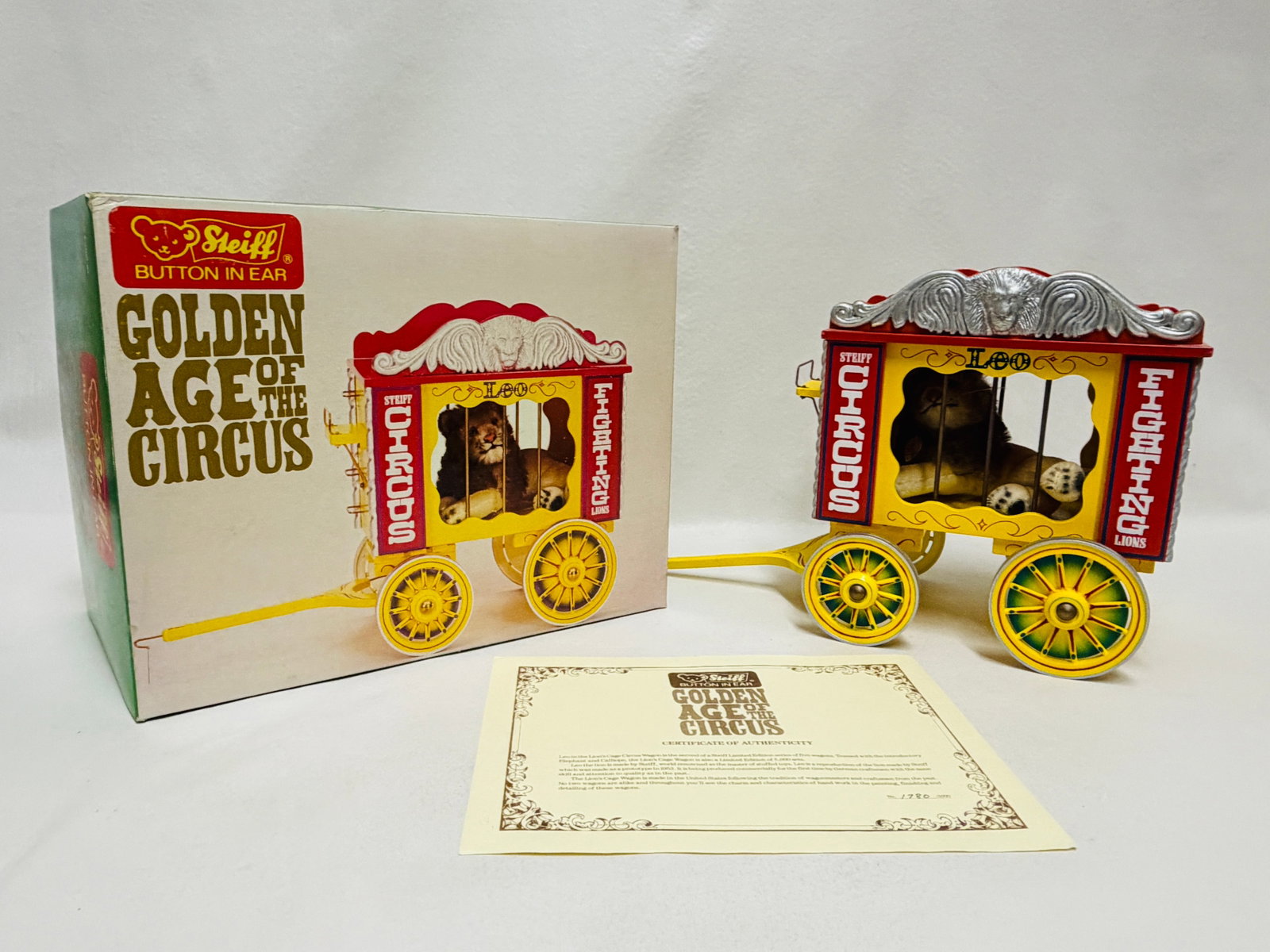 Steiff Golden Age of the Circus with Leo Lion and COA: Steiff Golden Age of the Circus with Leo Lion and COA, repaired ------------------ please review all pictures carefully because they are part of the description and show condition issues if any