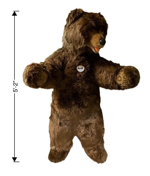 Lifesize Steiff Studio Standing Teddy Bear, over 5 feet: Lifesize Steiff Studio Standing Teddy Bear, measures in inches approx. 62x31x40 ------------------ please review all pictures carefully because they are part of the description and show condition