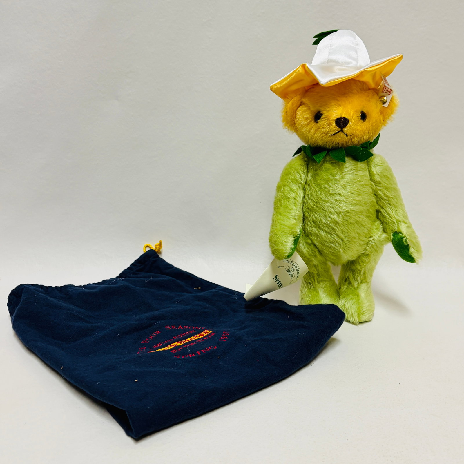 Steiff Sprout Spring Teddy Bear from the Four Seasons Collection: Steiff Sprout Spring Teddy Bear from the Four Seasons Collection ------------------ please review all pictures carefully because they are part of the description and show condition issues if any -----