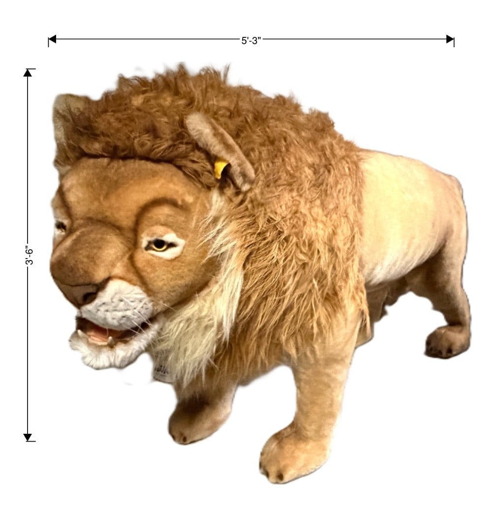 Lifesize Steiff Studio Lion, over 5 feet long: Lifesize Steiff Studio Lion, measures in inches approx. 63x20x42 ------------------ please review all pictures carefully because they are part of the description and show condition issues if any